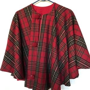 Wool Cape Poncho-Plaid